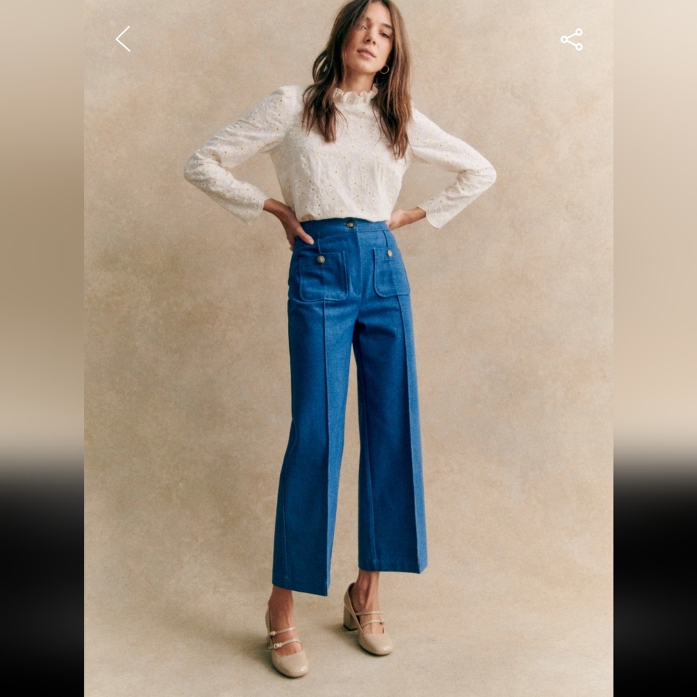 Sezane Emilio 100% Organic Cotton Blue Trousers